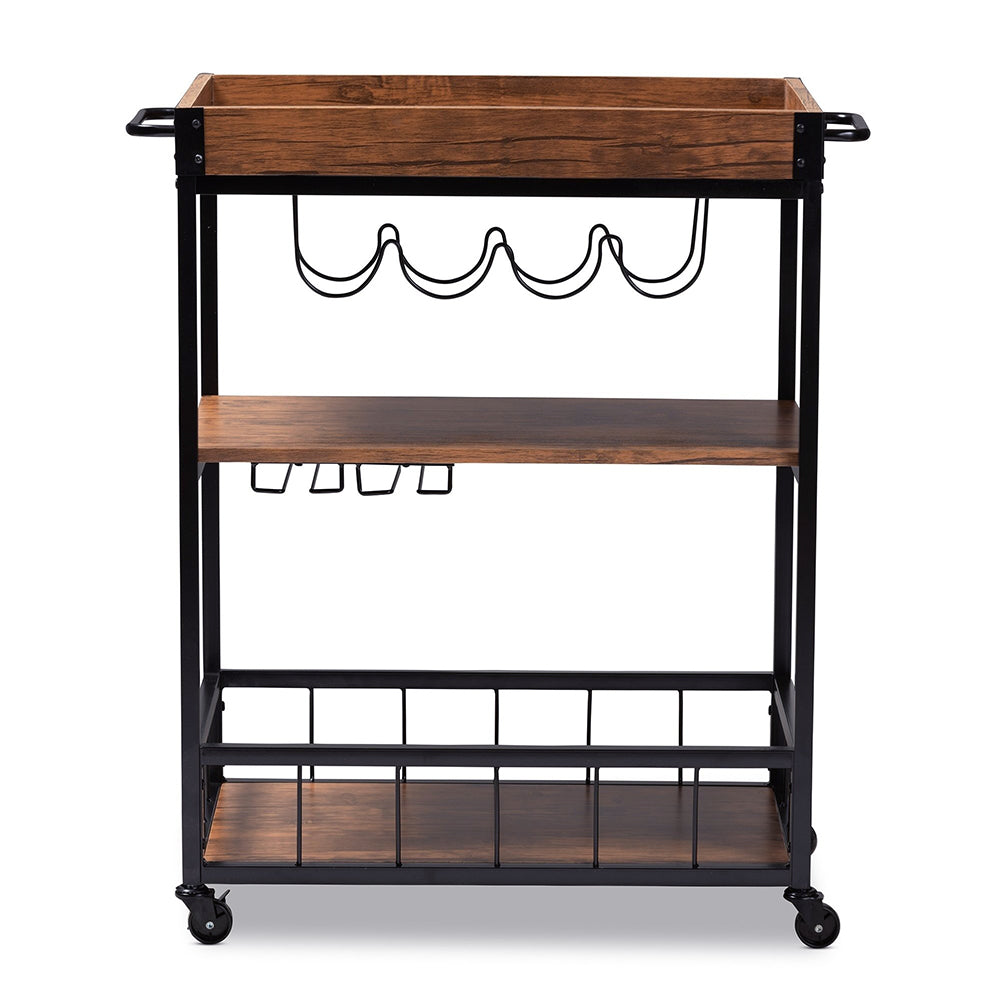 Fir Wood Kitchen Rolling Trolley with 3-Tier Shelving