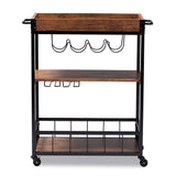 Fir Wood Kitchen Rolling Trolley with 3-Tier Shelving