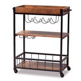 Fir Wood Kitchen Rolling Trolley with 3-Tier Shelving