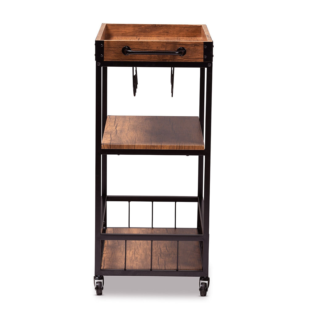 Fir Wood Kitchen Rolling Trolley with 3-Tier Shelving