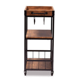 Fir Wood Kitchen Rolling Trolley with 3-Tier Shelving