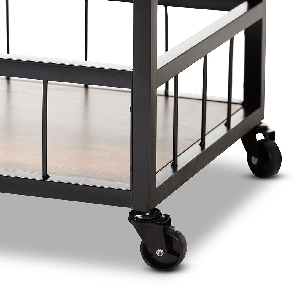 Fir Wood Kitchen Rolling Trolley with 3-Tier Shelving