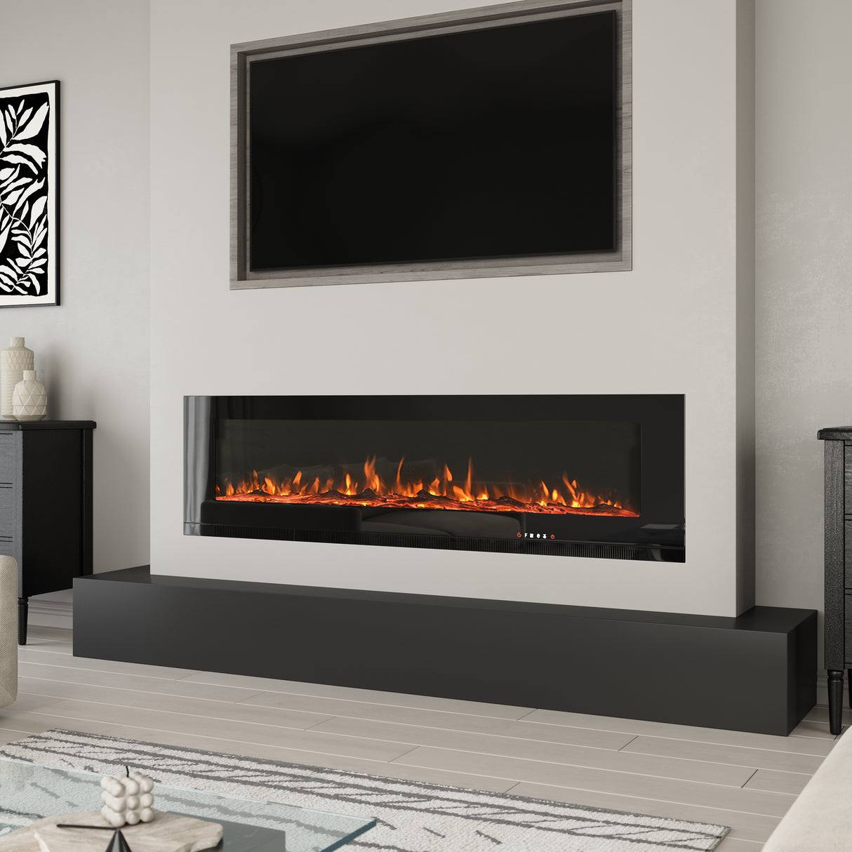 Deluxe Modern Electric Fireplace - built-in - log burner -  media wall with tv above