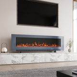 Deluxe Modern Electric Fireplace - grey - free-standing - log burner - with tv above