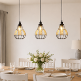 Rustic Iron Woven Rattan Pendant Light for Dining Room, Reading Corner & Bedroom