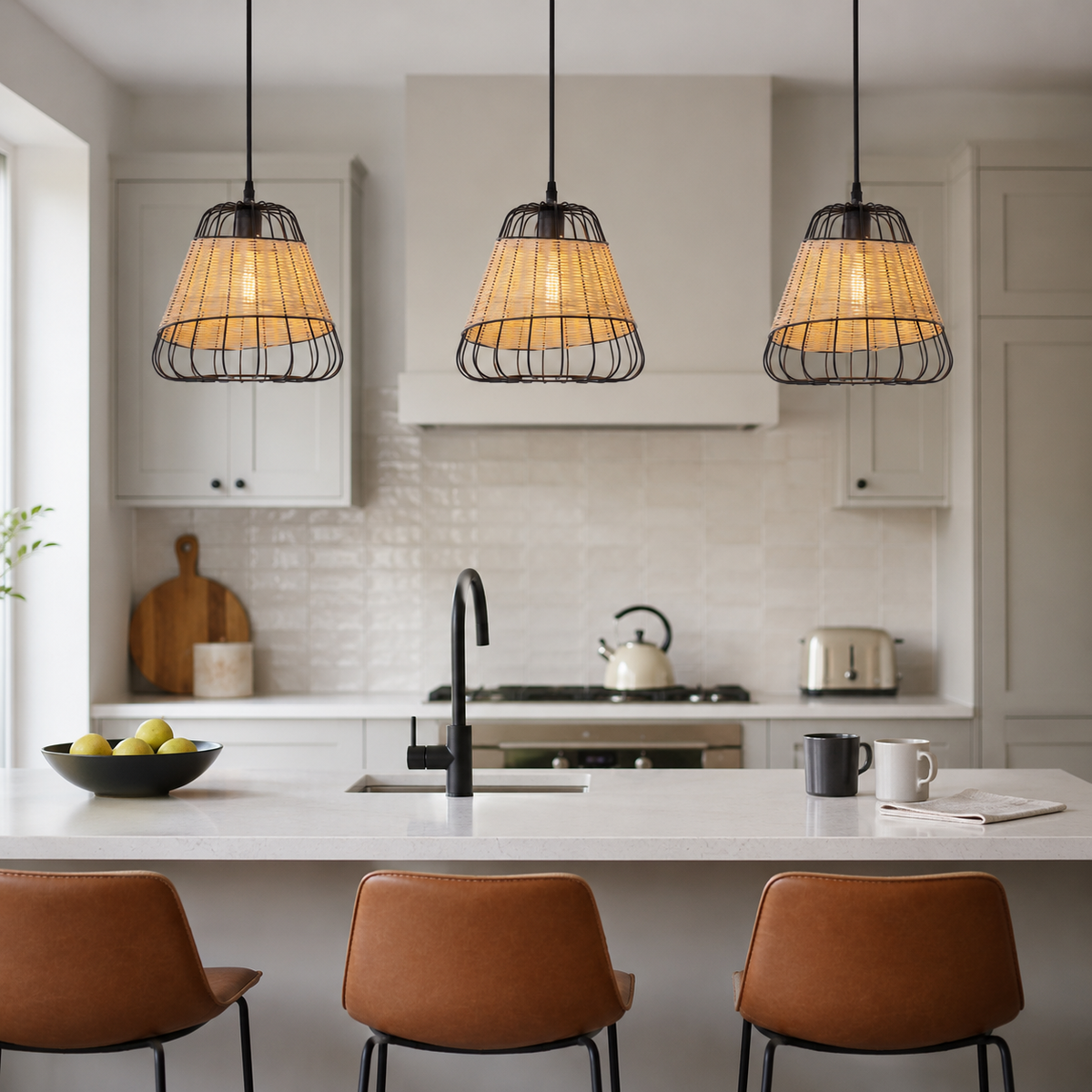 Rustic Iron Woven Rattan Pendant Light for Dining Room, Reading Corner & Bedroom