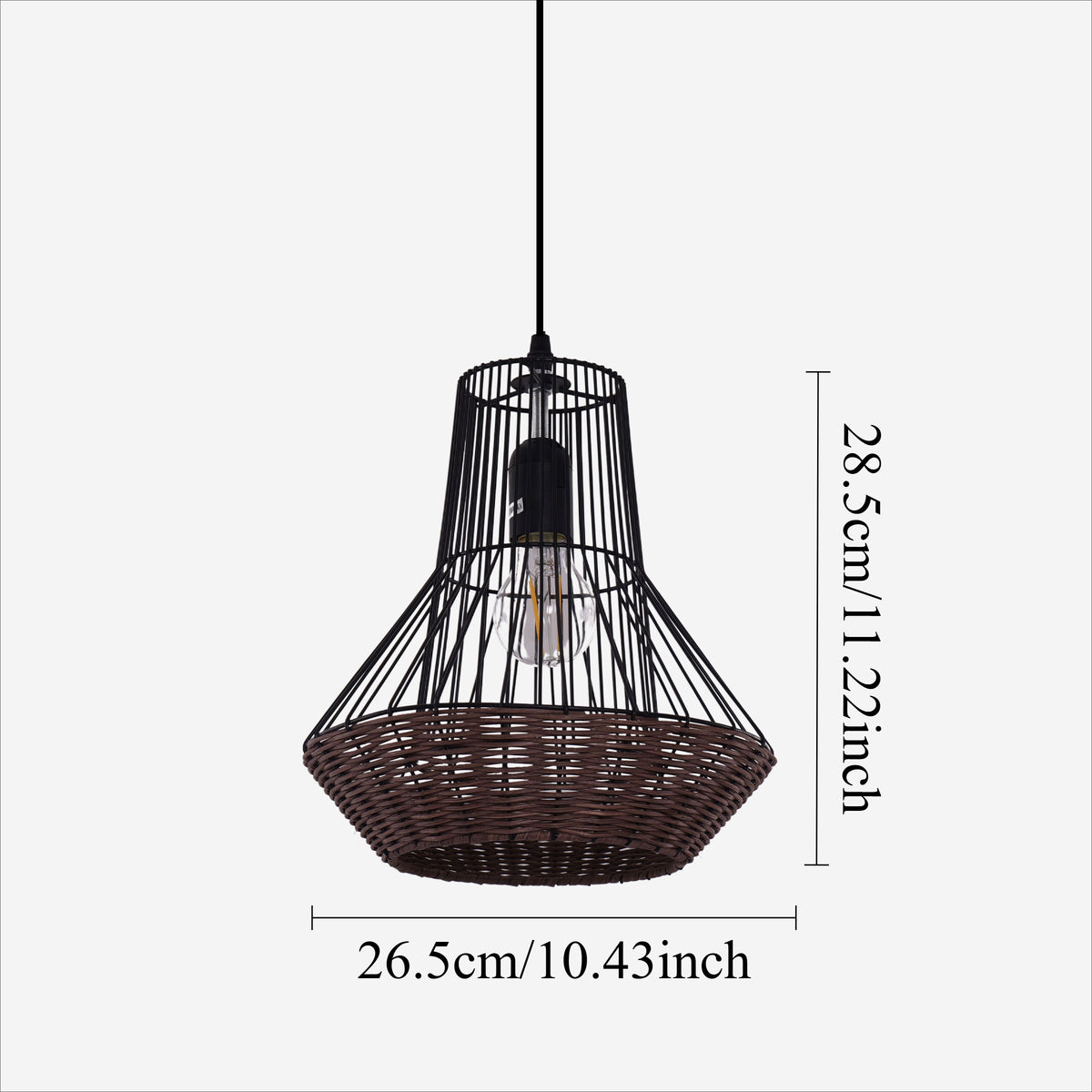 Rustic Iron Woven Rattan Pendant Light for Dining Room, Reading Corner & Bedroom