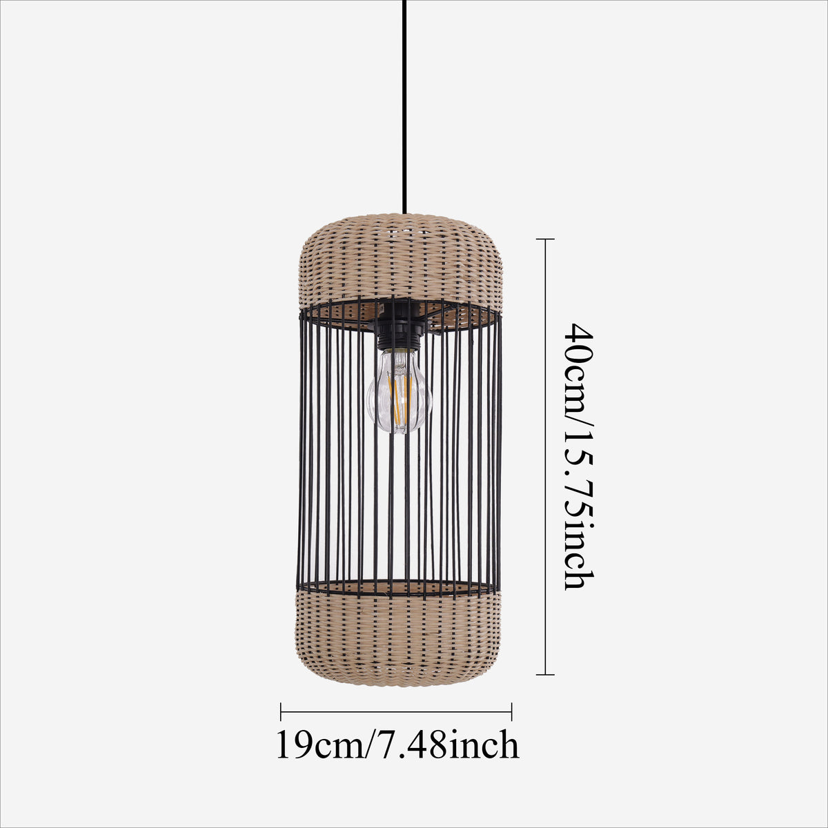 Rustic Iron Woven Rattan Pendant Light for Dining Room, Reading Corner & Bedroom