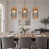 Rustic Iron Woven Rattan Pendant Light for Dining Room, Reading Corner & Bedroom