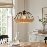 Rustic Iron Woven Rattan Pendant Light for Dining Room, Reading Corner & Bedroom