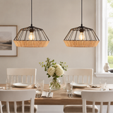 Rustic Iron Woven Rattan Pendant Light for Dining Room, Reading Corner & Bedroom
