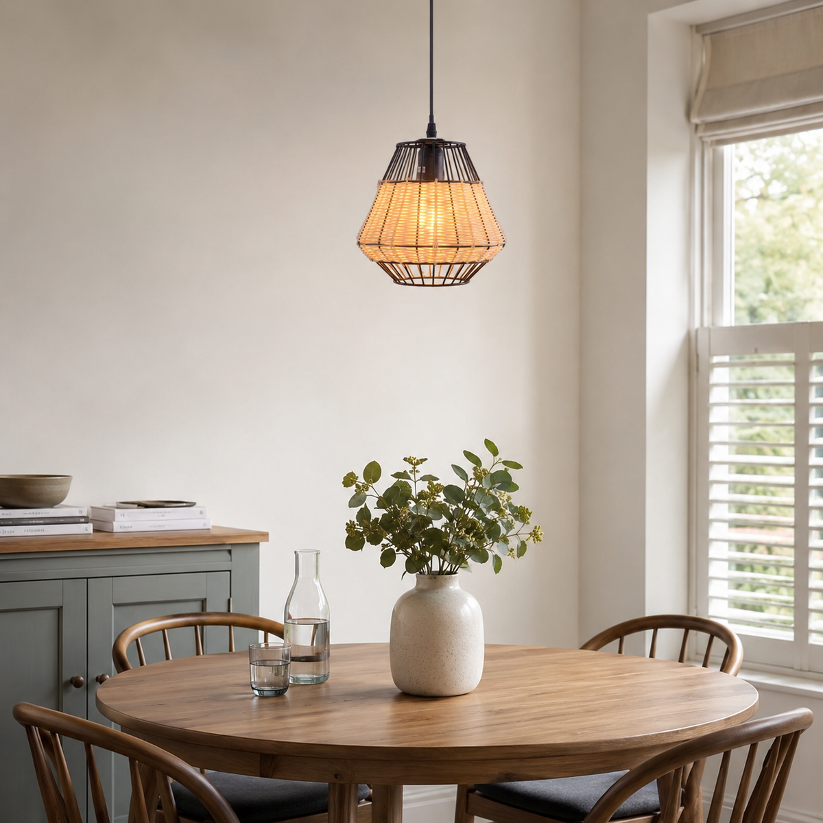 Rustic Iron Woven Rattan Pendant Light for Dining Room, Reading Corner & Bedroom