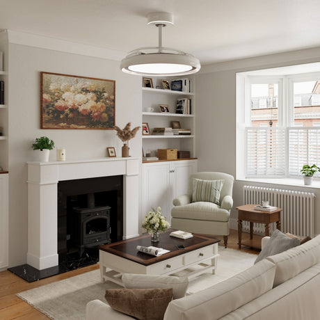 48 inch reversible ceiling fan with LED light highlighting the blade and light ring
