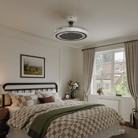 48 inch reversible ceiling fan with LED light with dimensions shown for installation