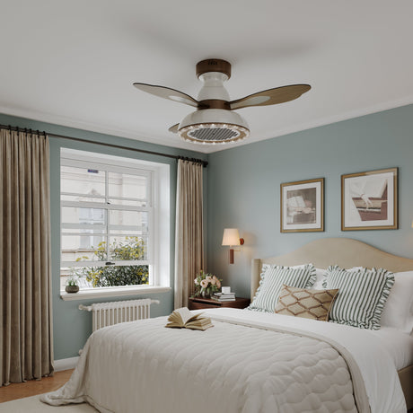 36 inch reversible ceiling fan with LED light highlighting the blade and light ring