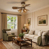 36 inch reversible ceiling fan with LED light cooling a bright bedroom