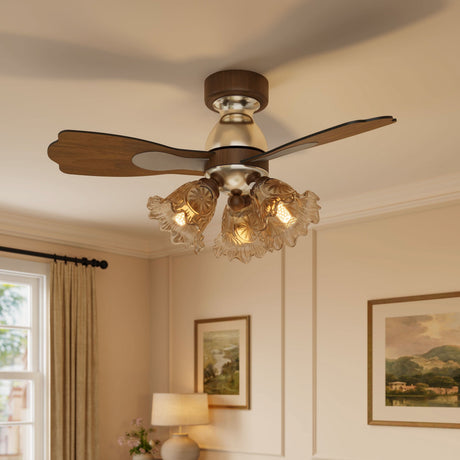 36 inch reversible ceiling fan with LED light installed in a living room