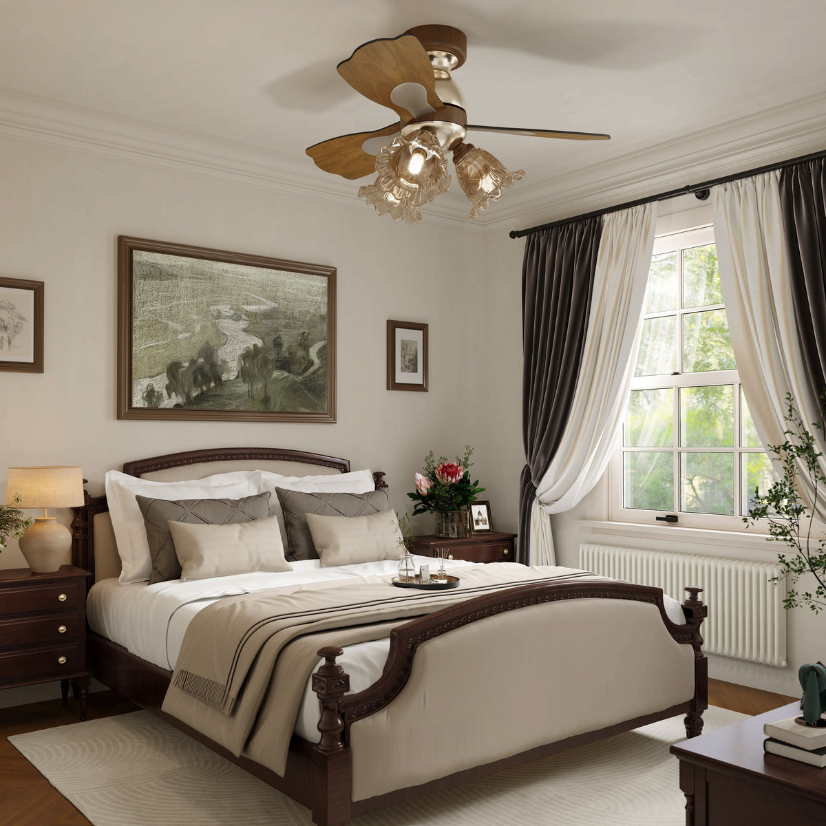 36 inch reversible ceiling fan with LED light with dimensions shown for installation