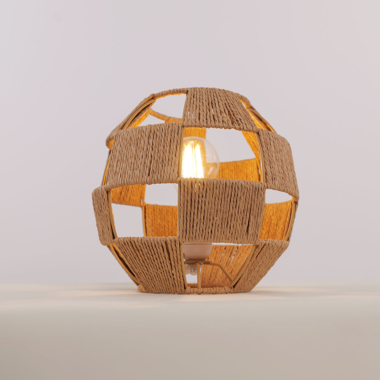Handwoven Jute Globe Table Lamp - Eco-friendly Spherical Bedside Desk Lighting