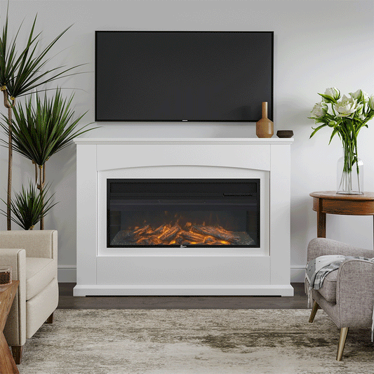 48 Inch Freestanding Electric Fireplace Suite with Wooden Mantel