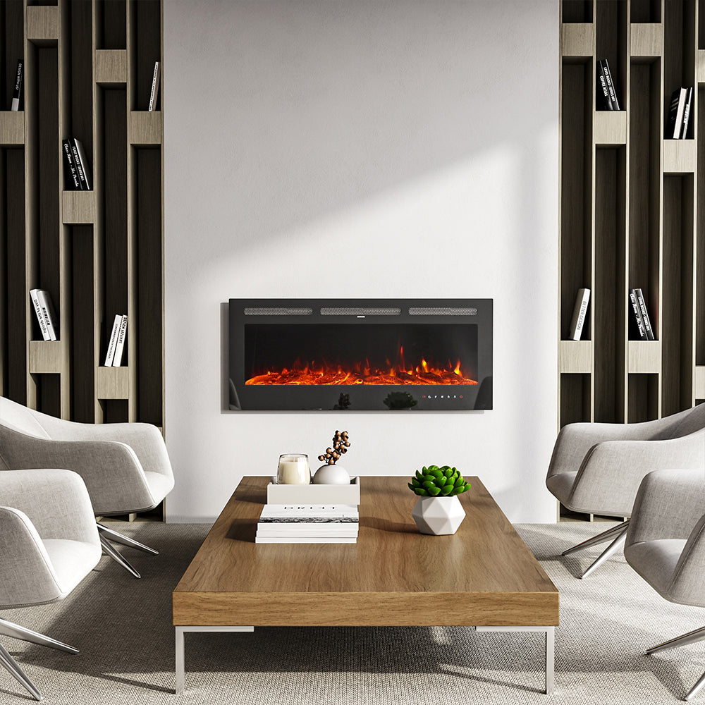 60 Inch Wall-Mounted Electric Fireplace with LED Flame Effects & Remote Control