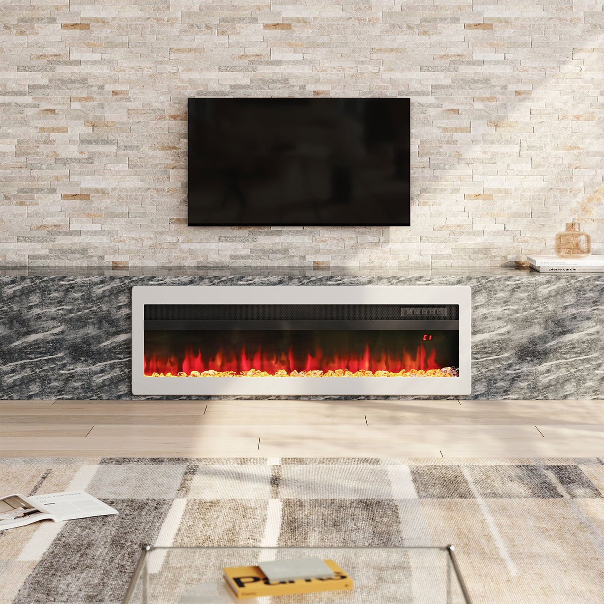 Livingroom Linear Wall Mounted Electric Fireplace with LED Flames