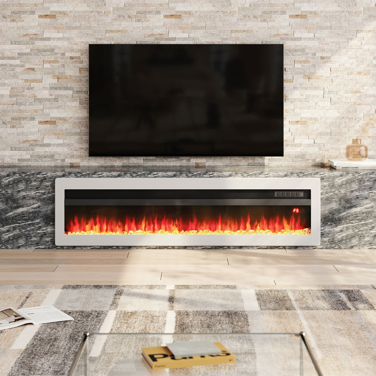 Livingroom Linear Wall Mounted Electric Fireplace with LED Flames