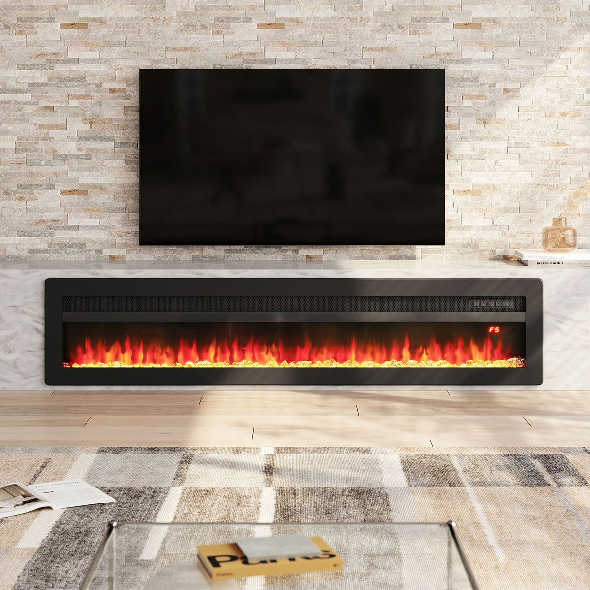 Livingroom Linear Wall Mounted Electric Fireplace with LED Flames