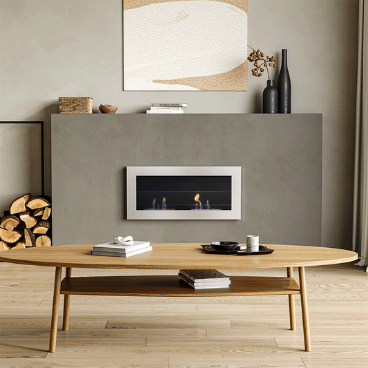 Stainless Steel Wall-Mounted Bio Ethanol Under TV Fireplace