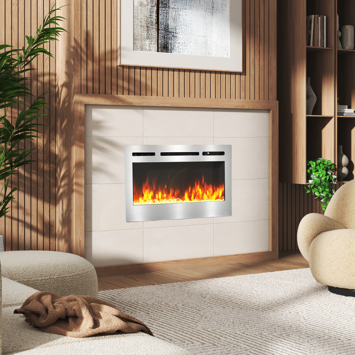 2000w Media Wall Fireplace with Realistic LED Flames