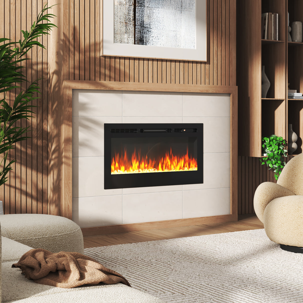 2000w Media Wall Fireplace with Realistic LED Flames