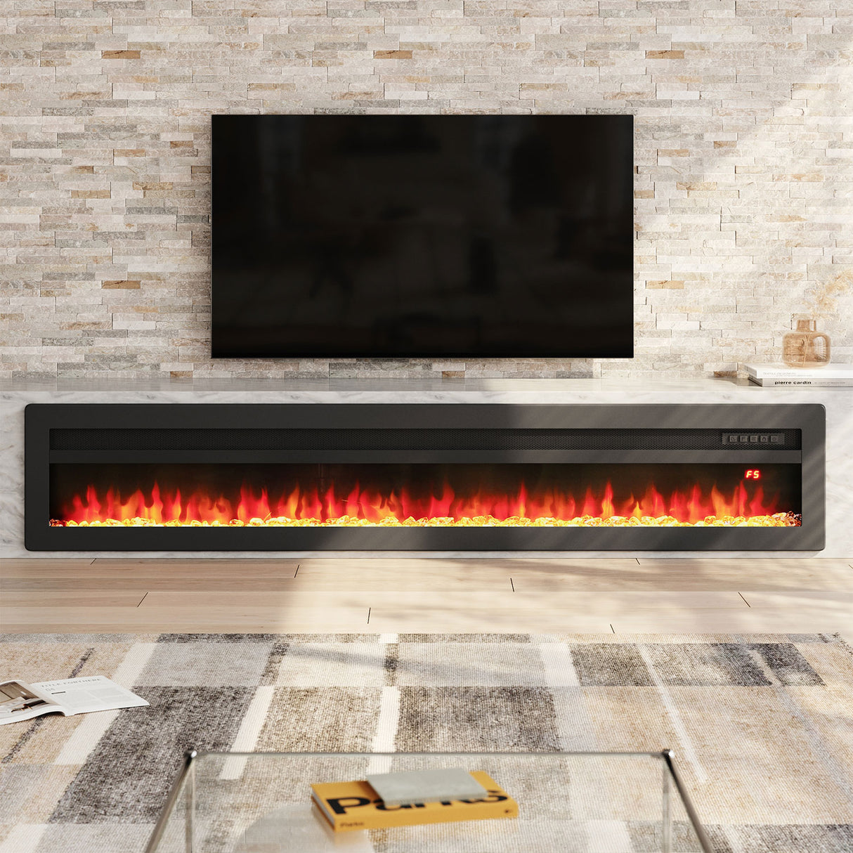 Livingroom Linear Wall Mounted Electric Fireplace with LED Flames