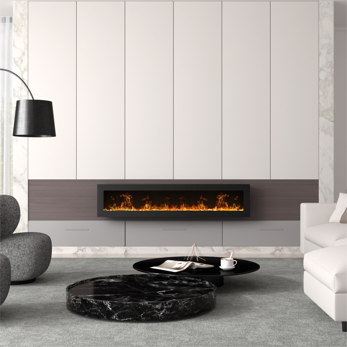 40"/50"/60" LED Flame Wall-Mounted Electric Fireplace with Remote