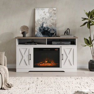 Large Wooden TV Stand with Recessed Electric Fireplace