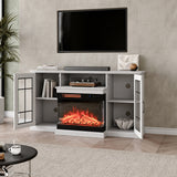 3-Sided Fireplace TV Stand Wood With Glass Door Storage