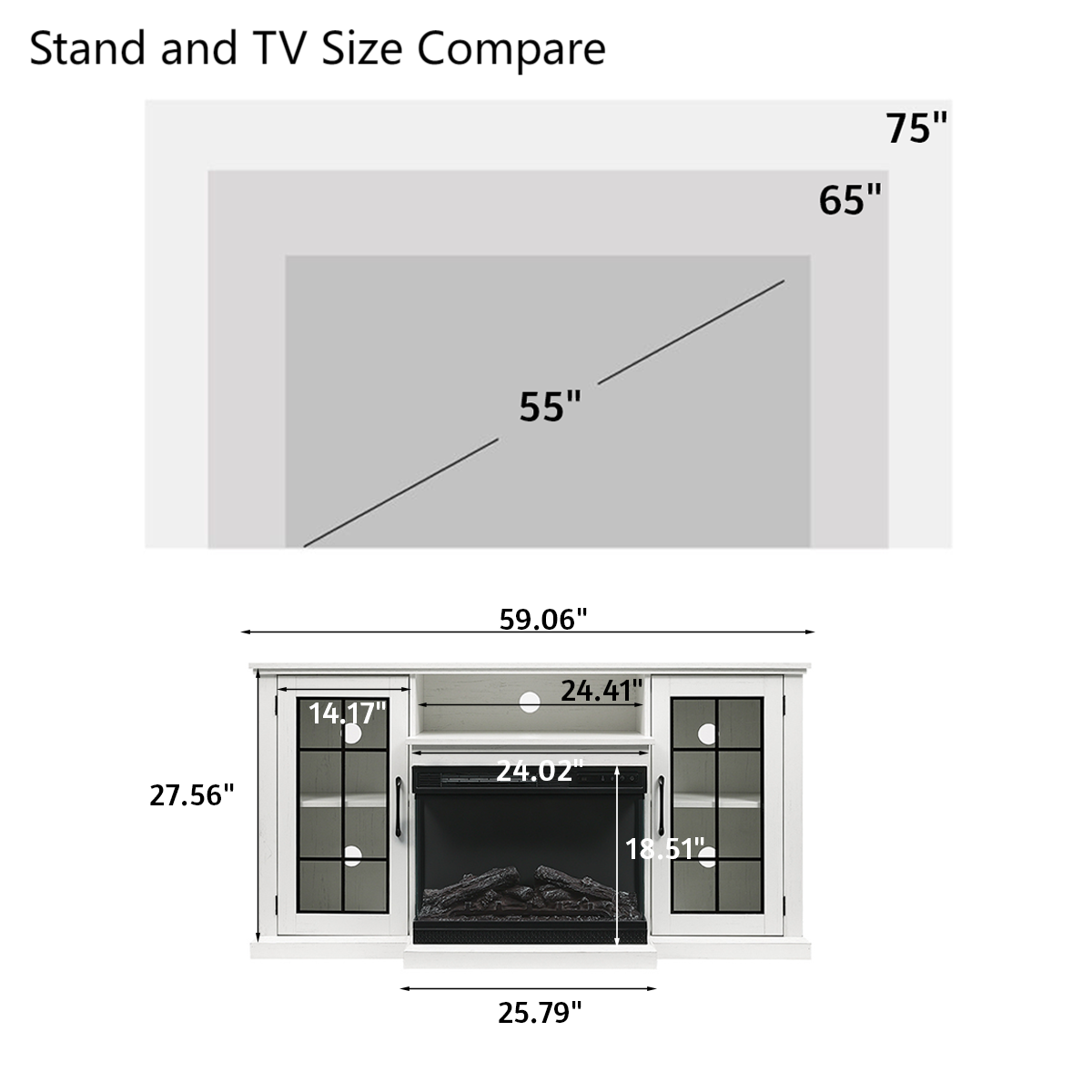 3-Sided Fireplace TV Stand Wood With Glass Door Storage