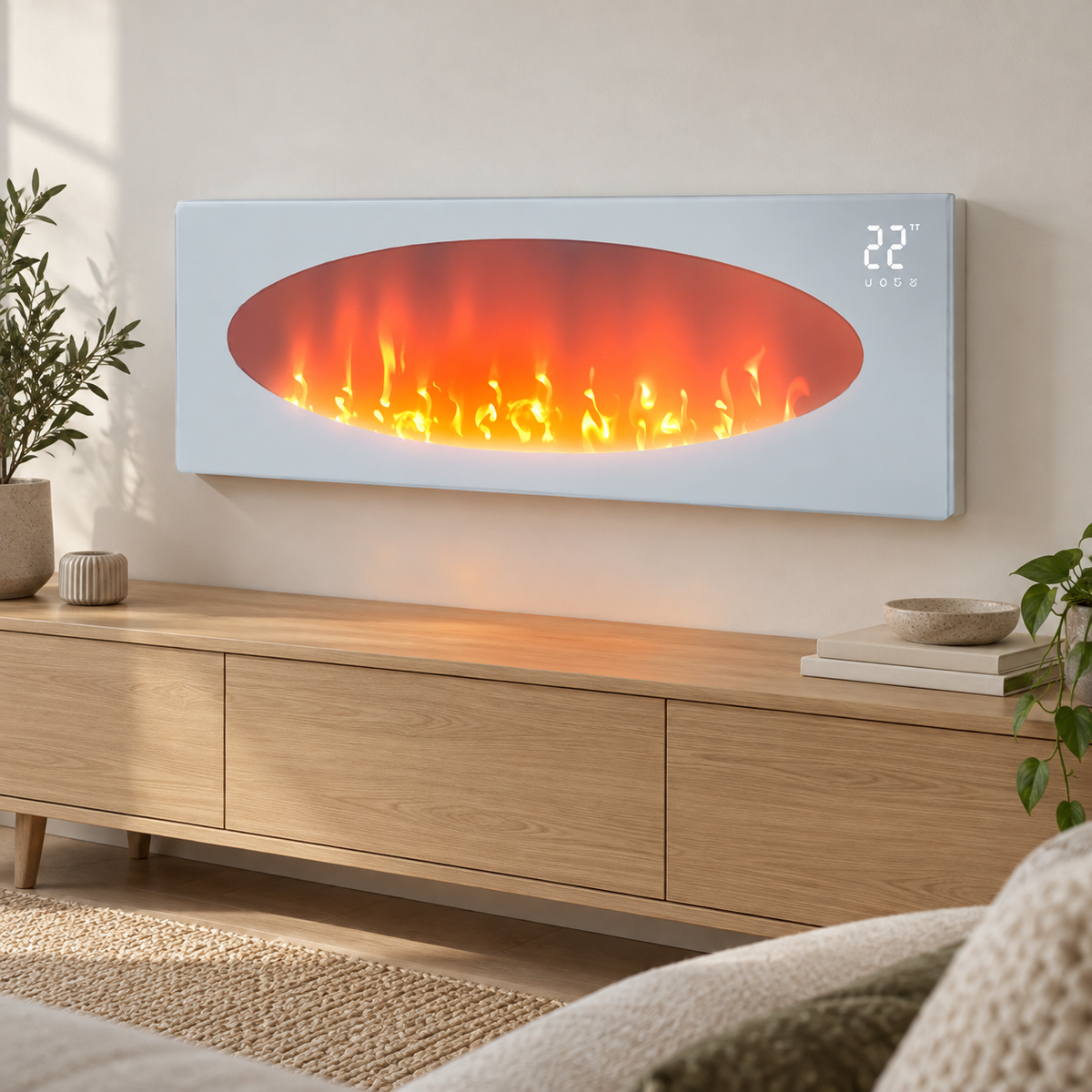 Smart WiFi-Connected White Electric Fireplace with Remote