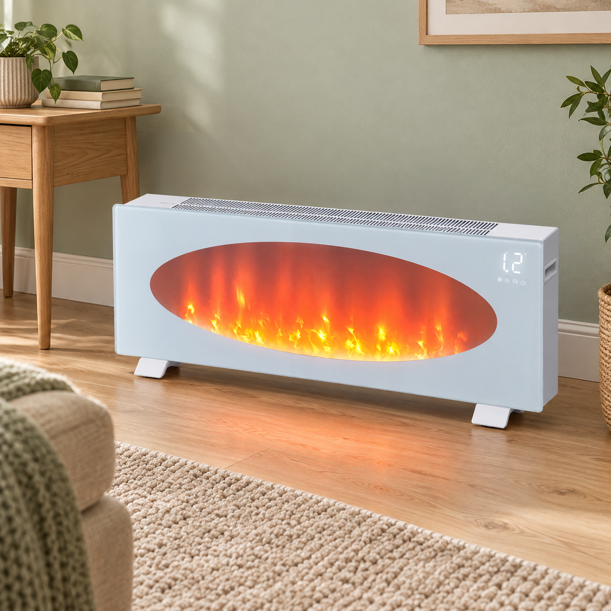 Smart WiFi-Connected White Electric Fireplace with Remote