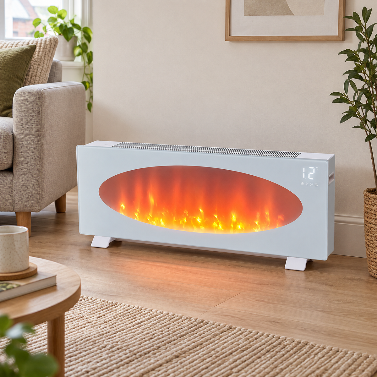 Smart WiFi-Connected White Electric Fireplace with Remote