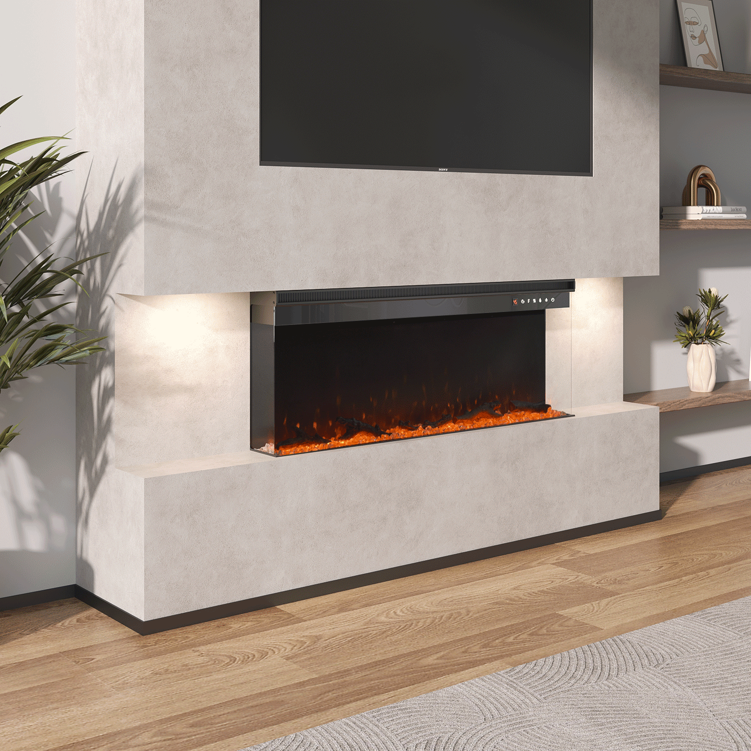 Panoramic 2 3 Sided Electric Fire Insert Crystal Stones