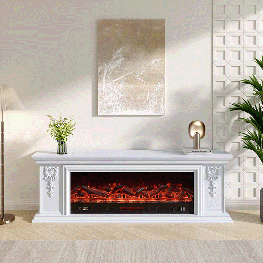 White Freestanding Fireplace Mantel TV Stand with Fireplace
