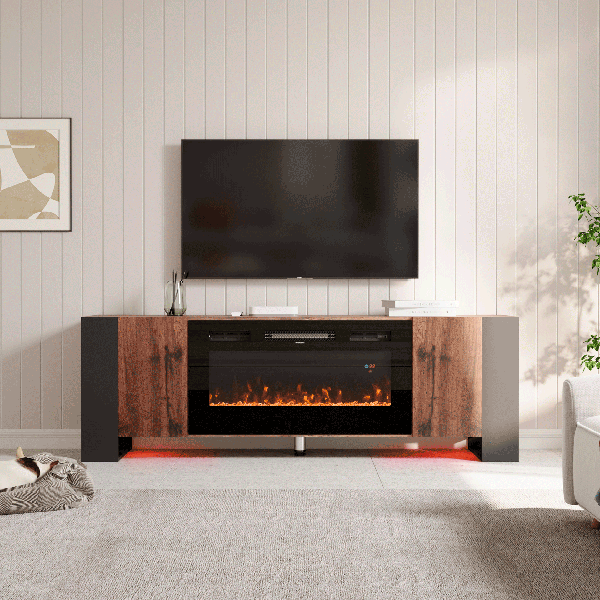70inch W Wooden TV stand Electric Fireplace Storage
