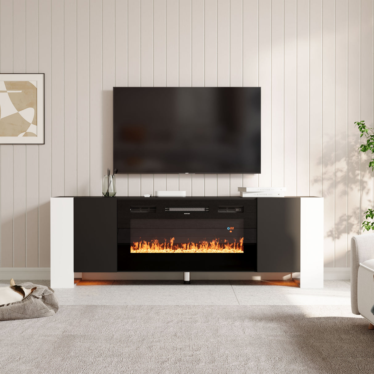 Modern Wooden TV Unit with Fireplace Electric and Storage