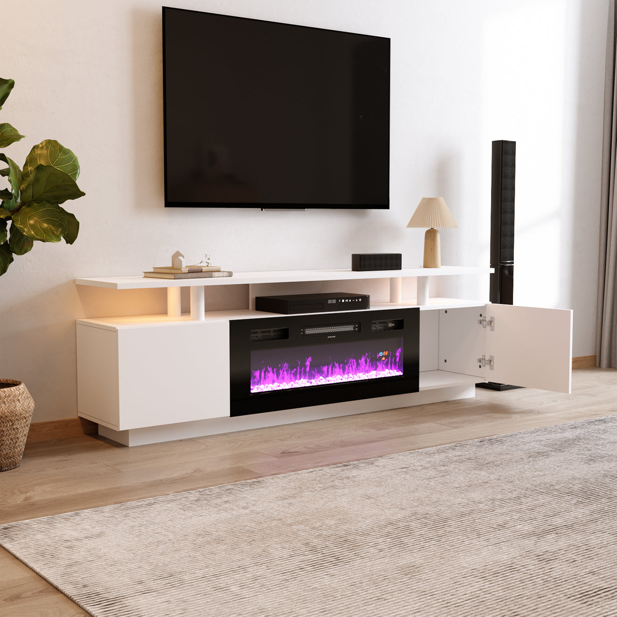 70 Inch LED TV Stand with Fireplace Electric