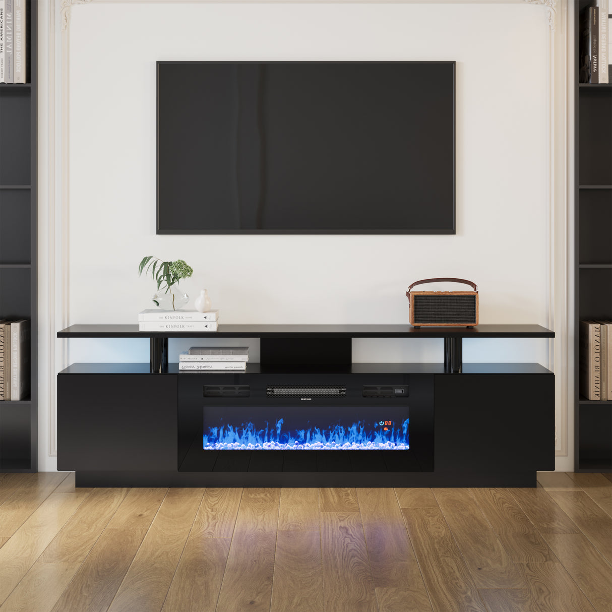 70 Inch LED TV Stand with Fireplace Electric