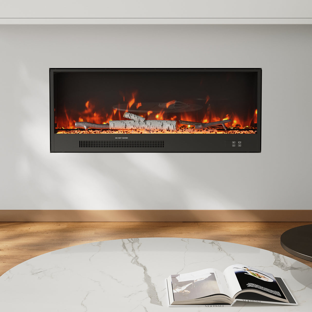 117.5cm/147cm Electric Fireplace with WiFi, LED Display, Resin Logs & Crystal Stones, Heating Function