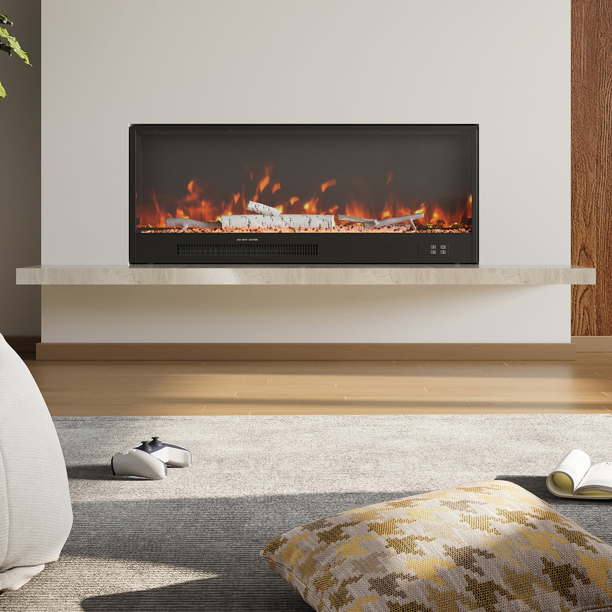 117.5cm/147cm Electric Fireplace with WiFi, LED Display, Resin Logs & Crystal Stones, Heating Function