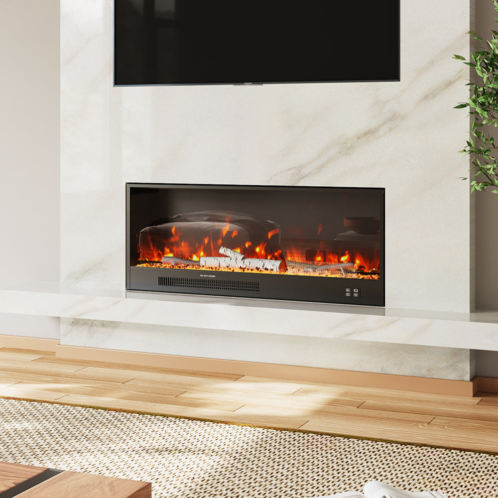 117.5cm/147cm Electric Fireplace with WiFi, LED Display, Resin Logs & Crystal Stones, Heating Function