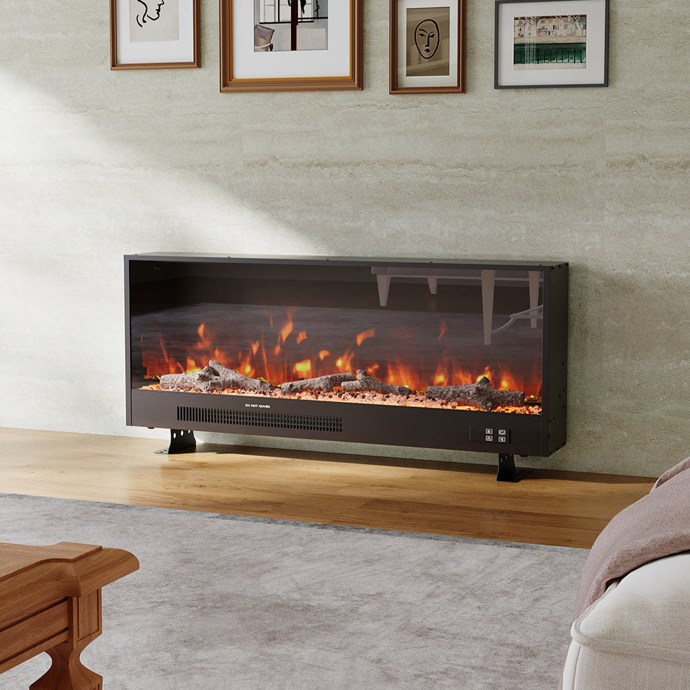 117.5cm/147cm Electric Fireplace with WiFi, LED Display, Resin Logs & Crystal Stones, Heating Function