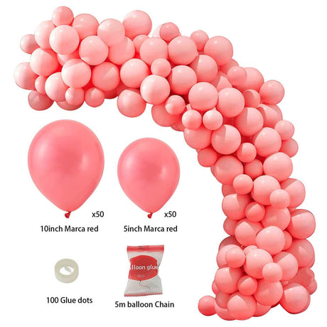 100pcs Wedding Macaron Monochrome Balloon Chain Set-Red Living and Home 